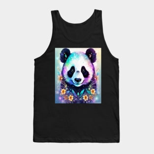 Fantasy, Watercolor, Panda Bear With Flowers and Butterflies Tank Top